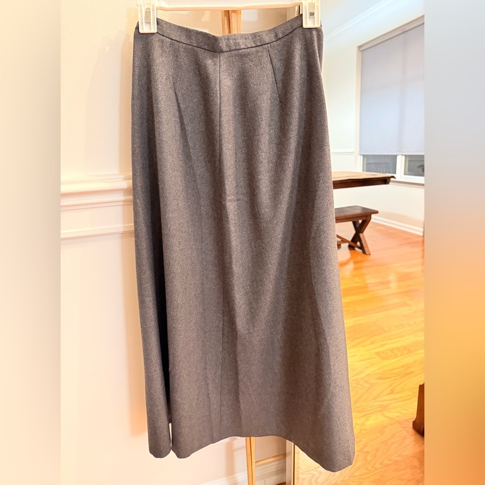 Nordstrom 100% Worsted Wool Gray Midi Skirt Petite 4 Made USA Career